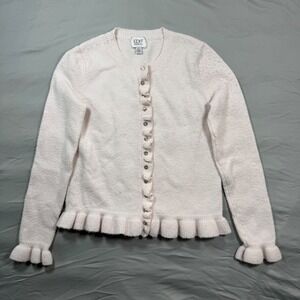 Edit by Jason Wu Pink Cropped Ruffle Trim Wool Blend Button Cardigan Sweater S/P